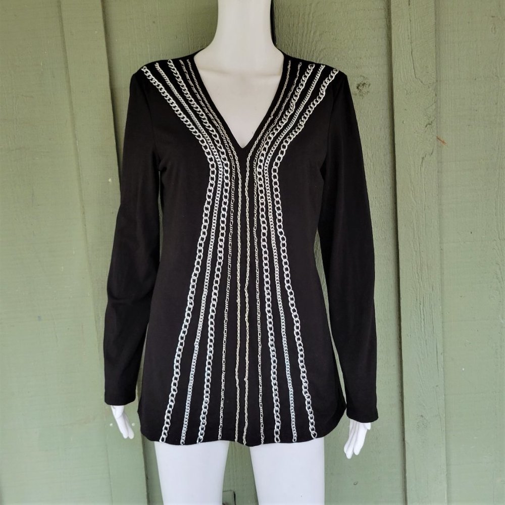 THE LOOK Randolf Duke Black Jersey Chain Top Medium M